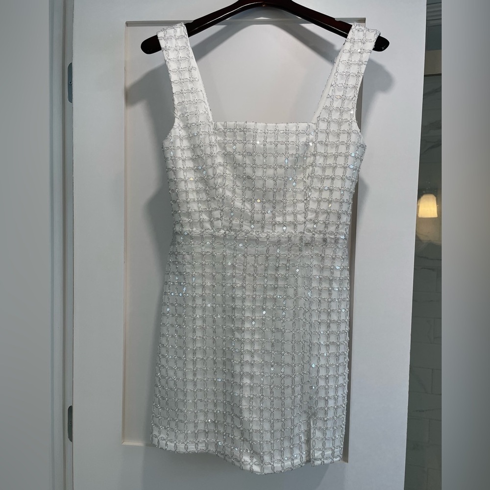 Beautiful Altar’d State Womens Mateo Mini Dress Sparkly White Bride Sz Small New
